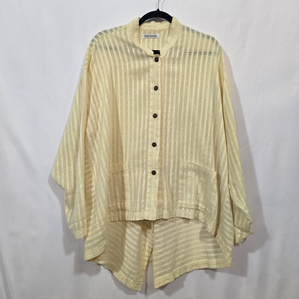 Yasuko Kurisaka Pale Yellow Lagenlook Jacket OS Art to Wear Asymmetric